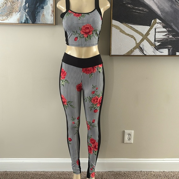 Fashion Nova Other - Fashion Nova- pinstripe red rose design set.